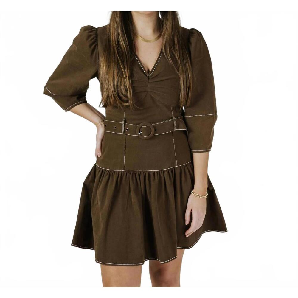 NEW PINCH puff sleeve belted dress in coco